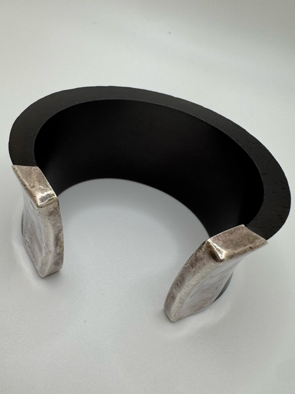 Sterling Silver Capped Wood Concave Cuff, 36.8g